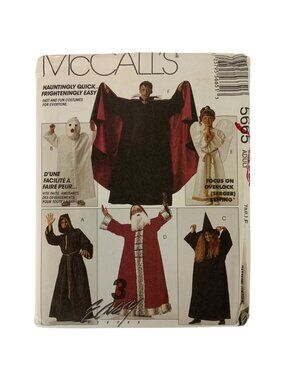 McCalls 5665 Halloween Costume Sewing Pattern Adults XS-S-M-L Wizard Ghost Witch